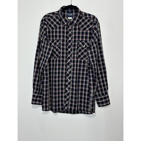 Wrangler Western Shirt Mens XLT Long Sleeve Pearl Snap Shirt Purple Plaid - Picture 11 of 11